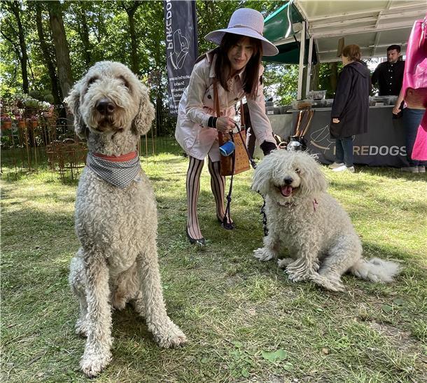Kaiserwetter sorgt für Hochbetrieb bei der Landpartie in Nordenham Mira Holzer aus Bremerhaven ist mit ihrem Hund Tadzio zur Landpartie gekommen. Links daneben sitzt Theo, der Hund von Nordenhams Citymanagerin Ilona Tetzlaff.