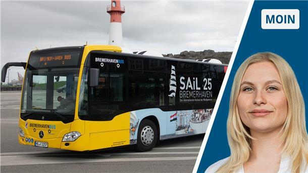 Zweigeteiltes Bild: links ein Bus, rechts eine junge Frau mit blonden Haaren (NZ-Reporterin Marie Petersen).