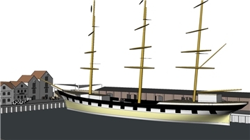 Mit Schuppen, Lagerhäusern und Kränen direkt neben dem Schiff könnte die historische Arbeitswelt auf Schiffen und in den Häfen für Touristen erlebbar gemacht werden.