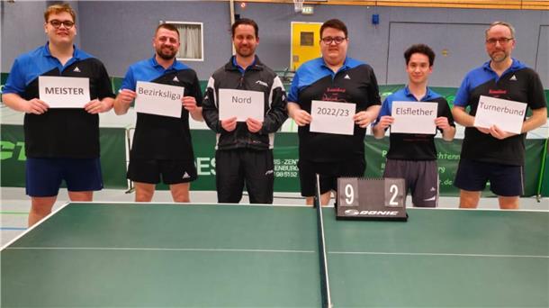 Elsflether kehren in die Bezirksoberliga zurück Steffen Logemann, Stanislaw Ribel, Christian Schönberg, Dominik Felker, Matej Mudroncek, Martin Kohne vom Elsflether TB Tischtennis