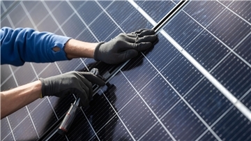 Module einer Solaranlage werden eingebaut. 