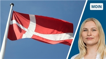 Zweigeteiltes Bild: links eine rot-weiße Flagge, rechts Reporterin Marie Petersen.