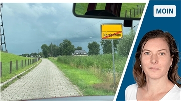 Bild-Kombination: Landstraße und Porträt einer Frau.