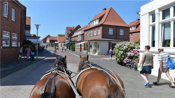 Juist stimmt gegen motorisierte Flugplatz-Anbindung Pferdefuhrwerke prägen bislang das Bild auf der autofreien Nordseeinsel Juist. (Archivbild)