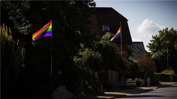 Wahrenholz: Ein Dorf sieht bunt Regenbogenfahnen wehen in einer Straße in Wahrenholz.