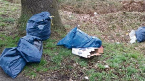 Renovierungsabfälle am Wegesrand, offenbar frisch abgelegt, denn die Säcke waren noch trocken.