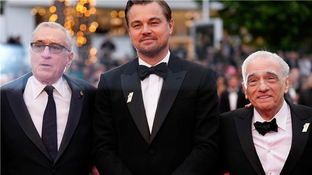 „Killers of the Flower Moon“: Scorseses Western-Krimi Robert De Niro (l-r), Leonardo DiCaprio und Regisseur Martin Scorsese bei den 76. Internationalen Filmfestspielen in Cannes.