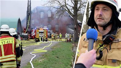 Mit Video - Bauernhof in Stadland in Flammen: Feuerwehr holt Kühe aus dem Stall Ein Bauernhof in Kötermoor steht in Flammen.
