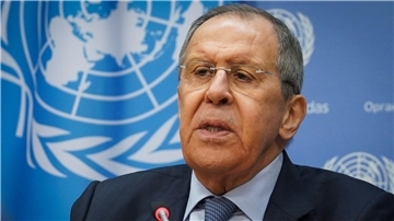 Russlands Außenminister Sergej Lawrow während einer Pressekonferenz im Hauptquartier der Vereinten Nationen.