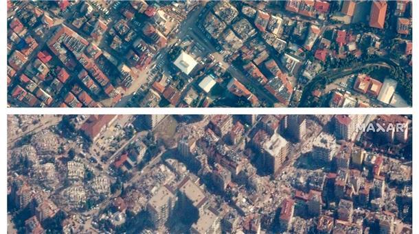 Satellitenbilder vor und nach den Beben machen das Ausmaß der Schäden in der Stadt deutlich.