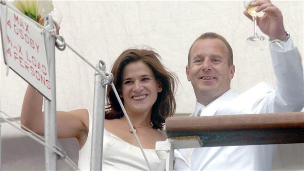 Heino Ferch und Frau auf der "Dar Mlodziezy" während der Sail 2015 in  Bremerhaven