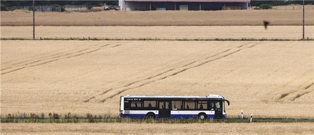 Fahrt für Senioren: Mit dem Bus durch die Gemeinde Heeslingen Ein Bus fährt durch Getreidefelder.