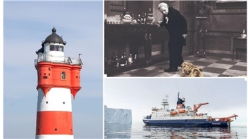 Sie würden in Bremerhaven viele Besucher begeistern (im Uhrzeigersinn): Der Leuchtturm "Roter Sand", der Nachlass von Freddie Frinton, das Forschungsschiff "Polarstern". 