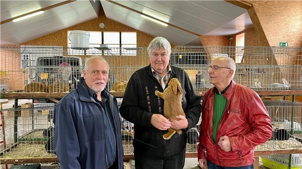 Siegfried Richter, Kaninchenzüchter Manfred Coldewey aus Stadland und Tierarzt Dr. Rolf Urbich (von links) freuten sich über die vielen Besucher in Großensiel.