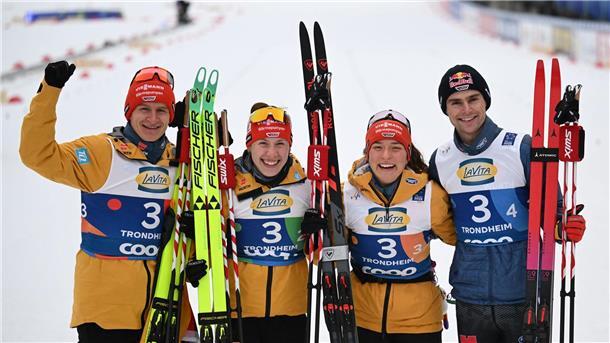 Norwegen zu stark: Kombi-Mixed erfüllt WM-Pflicht mit Silber Silber-Quartett mit (v.l.): Schmid, Nowak, Armbruster, Geiger.