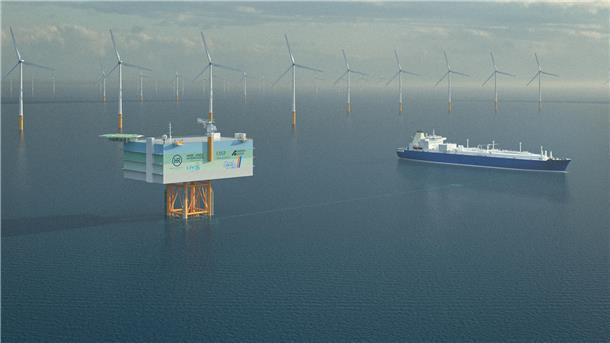 Offshore-Windpark mit Wasserstoff-Produktion.
