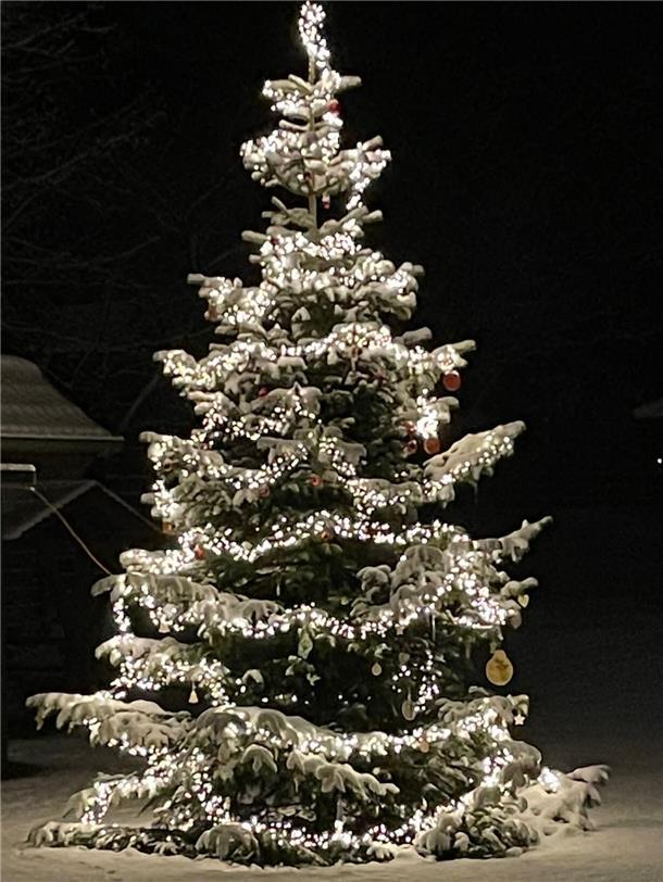 Adventszauber in Glinstedt: Weihnachtsmann kommt mit Trecker und Anhänger So schön ist, der Weihnachtsbaum in Glinstedt. Auf jeden Fall ein Hingucker, vor allem im Schnee.