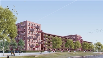 So sollen die beiden fünf- und zwei siebengeschossige Wohnhäuser unmittelbar an der Geeste aussehen. Der Entwurf stammt vom Architekturbüro Spengler & Wiescholek aus Hamburg.