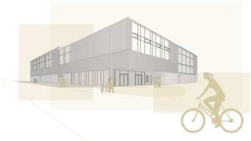 So wird die neue Sporthalle in Cuxhaven einmal aussehen: Das ist die Ansicht von der Beethovenallee aus.