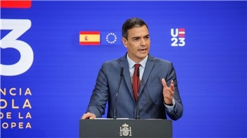Spaniens Ministerpräsident Pedro Sánchez bei der Vorstellung der Prioritäten der spanischen EU-Ratspräsidentschaft in Madrid.