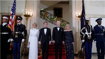Staatsdinner im Weißen Haus: Brigitte Macron, Emmanuel Macron, Joe Biden und Jill Biden.