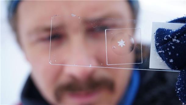 Paar verewigt Schneeflocken aus Antarktis und Arktis Thomas Hoffmann präsentiert eine konservierte Schneeflocke.