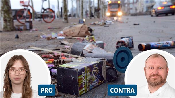 Silvesterknaller liegen aufgebraucht auf dem Boden. 