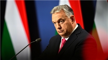 Ungarns Ministerpräsident Viktor Orban während einer internationalen Pressekonferenz.