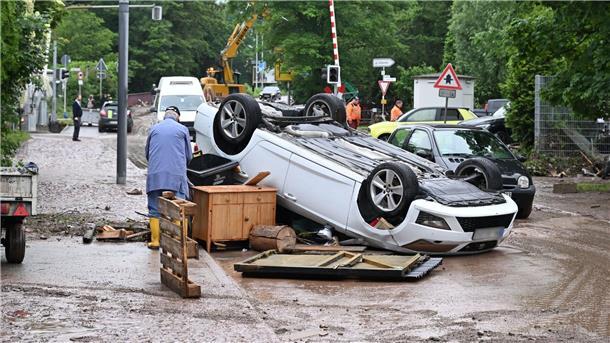 Süddeutschland ächzt unter dem Hochwasser Unwetter-Schäden in Rudersberg in Baden-Württenberg.