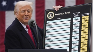 US-Präsident Donald Trump zeigt eine Tafel mit Angaben zu dem von ihm geplanten Zollpaket. So schätzt die Oldenburgische IHK die Pläne ein.