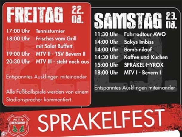 „Sprakelfest“ in Hesedorf: Zwei Tage fix was los samt Fußball, Tennis & Co. Viel Programm an zwei Tagen bietet das „Sprakelfest“ des MTV Hesedorf am kommenden Wochenende.