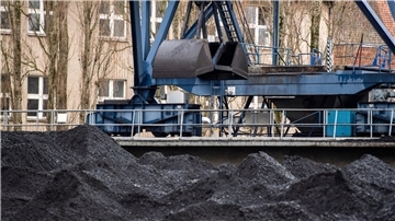Vor einem Heizkraftwerk in Berlin-Schöneweide wird Steinkohle abgeladen. In der Energiekrise hat Deutschland im vergangenen Jahr mehr Steinkohle importiert.