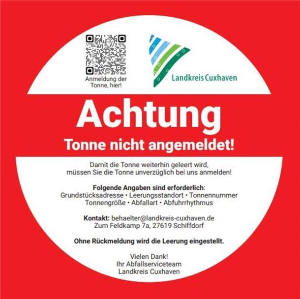 Kreis Cuxhaven: Nicht registrierte Mülltonnen bleiben stehen Aufkleber Landkreis Cuxhaven