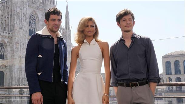Werden für ihre eckigen, spitzen Gesichter gefeiert: die „Challengers“-Hauptdarsteller Mike Faist und Josh O’Connor (l und r).