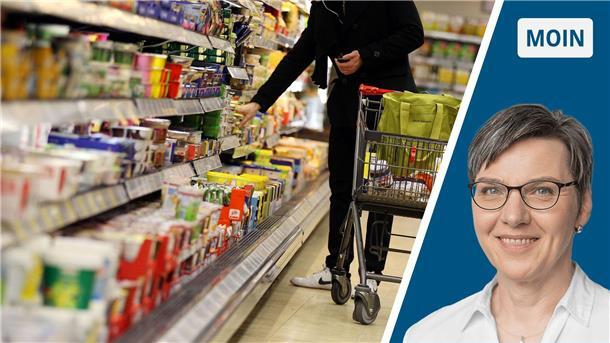 Collage Supermarktregal mit einer EInkäuferin / Portrait Andrea Vogt
