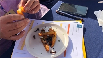 Wie schmeckt’s? Ein Jury-Mitglied bewertet Pommes.