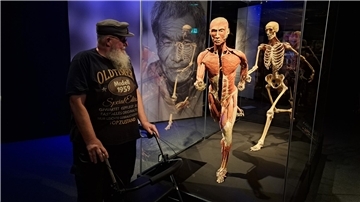 Körperspender Detlef Bieritz aus Köhlen in der „Körperwelten“-Ausstellung in Bremen. 