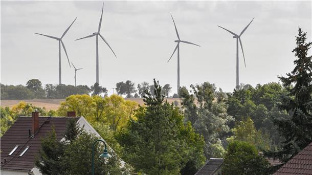 Niedersachsen will Kollaps der Windbranche verhindern Windenergieanlagen stehen auf einem Feld unweit von Einfamilienhäusern entfernt.