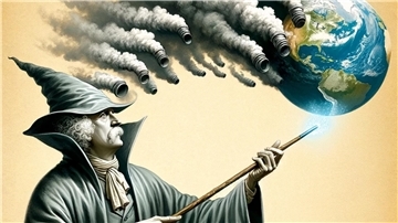 "Zauberlehrlinge des Anthropozän" ist Titel der neuen Vortragsreihe 2024 der Philosophischen Gesellschaft Bremerhaven über den Menschen und seinen Umgang mit dem Planeten, die dazu dieses Titelbild über ihre Ankündigungen stellt. 