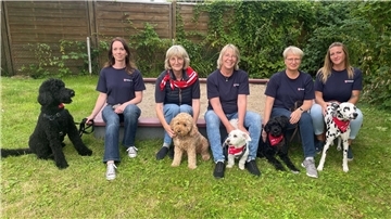 Fünf Frauen mit Hunden