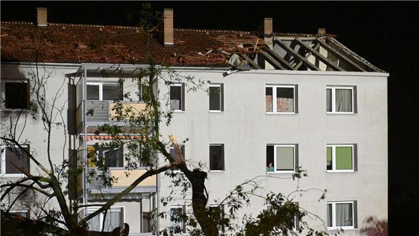 Gewittersturm entwurzelt dicke Bäume in Brandenburg Zum Teil wurden von dem Sturm Dächer abgedeckt.