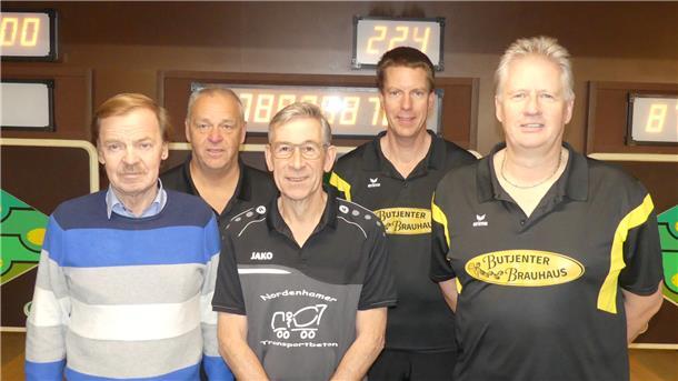 Karl-Gustav Barnekow, Heinz Ostermann, Wolfgang Krupp, Jörn Cordes und Thomas Rudolph vom Verein Nordenhamer Sportkegler